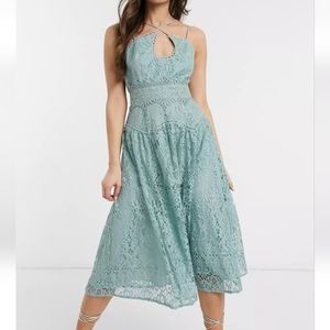 ASOS Cami Strap Midi Prom Dress in Lace with Circle Trims
